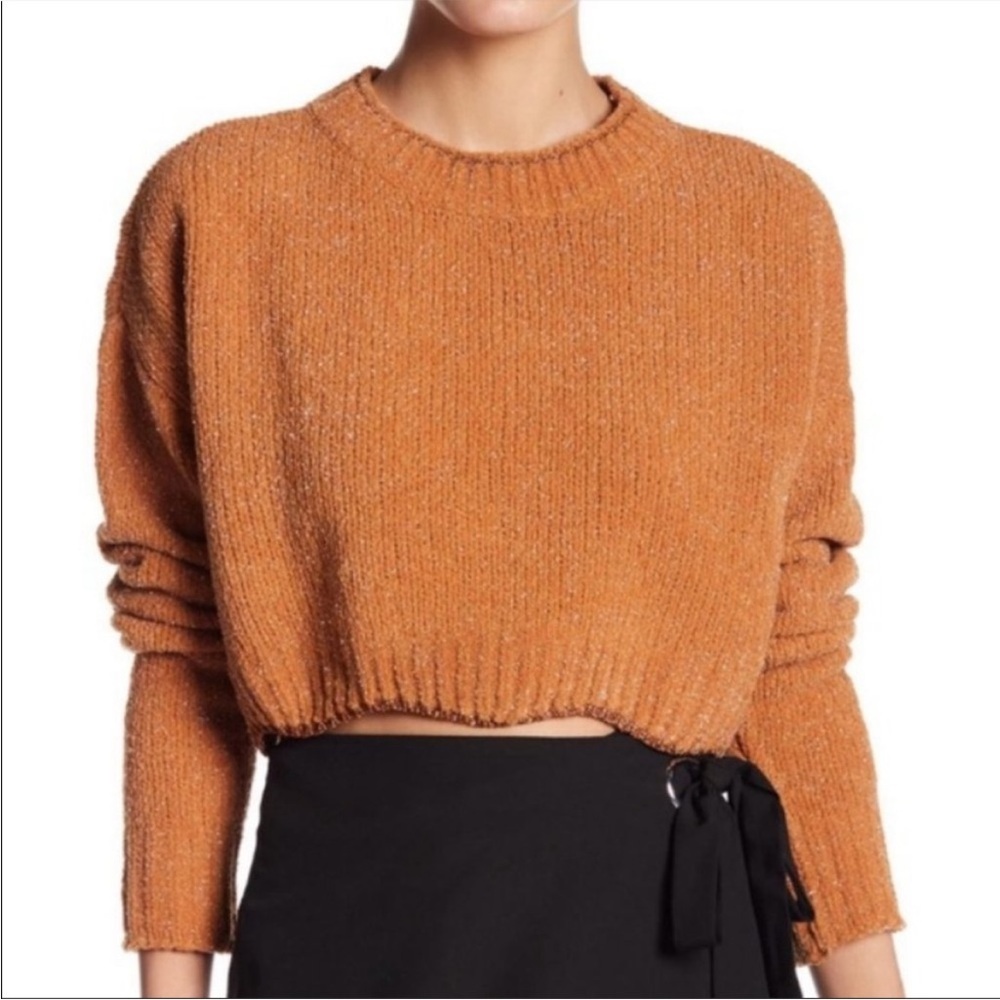 English Factory Cropped Knit Sweater in Burnt Orange/ Brown, size S NWT